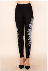 Vocal Western Baroque Cross Side Rhinestones Leggings - Black