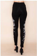 Vocal Western Baroque Cross Side Rhinestones Leggings - Black