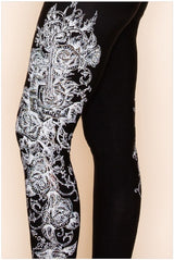 Vocal Western Baroque Cross Side Rhinestones Leggings - Black