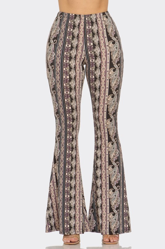 Bear Dance Boho Baroque Flare Skinny Pants - Multi Brown Ornate