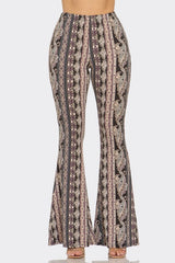 Bear Dance Boho Baroque Flare Skinny Pants - Multi Brown Ornate