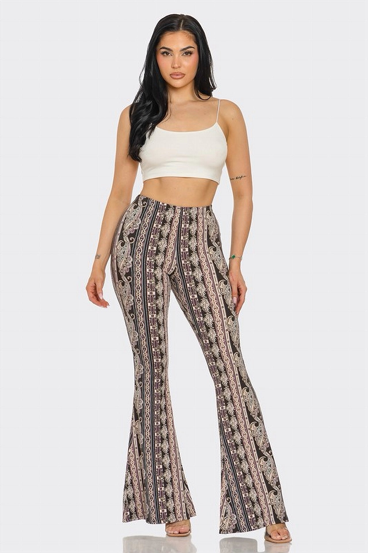 Bear Dance Boho Baroque Flare Skinny Pants - Multi Brown Ornate