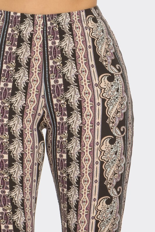 Bear Dance Boho Baroque Flare Skinny Pants - Multi Brown Ornate