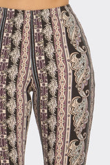Bear Dance Boho Baroque Flare Skinny Pants - Multi Brown Ornate