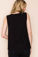 Vocal Rhinestone Mesh Drape Sleeveless Top - Black