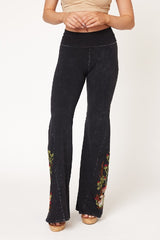 Dexterous / T-Party Mushroom Embroidered Yoga Pants - Black