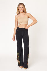 Dexterous / T-Party Mushroom Embroidered Yoga Pants - Black