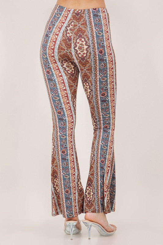 Bear Dance Boho Baroque Flare Skinny Pants - Rust Blue