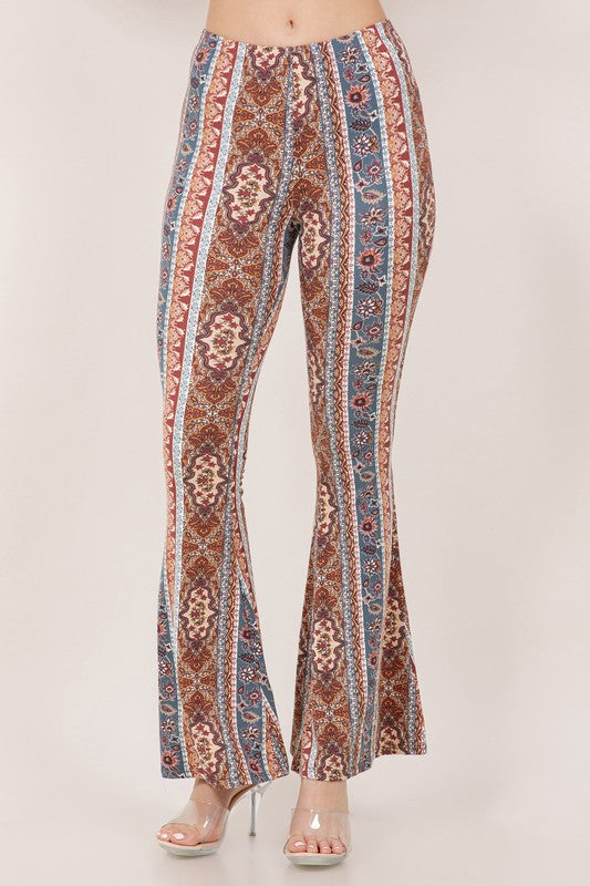 Bear Dance Boho Baroque Flare Skinny Pants - Rust Blue