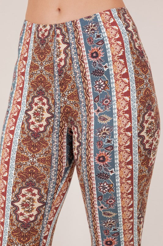 Bear Dance Boho Baroque Flare Skinny Pants - Rust Blue