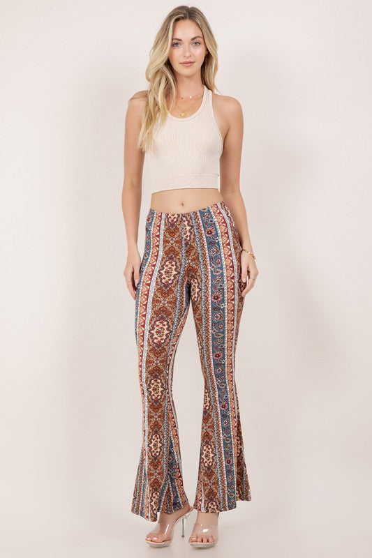 Bear Dance Boho Baroque Flare Skinny Pants - Rust Blue