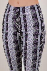 Bear Dance Floral Stripe Bandana Skinny Brushed Pants - Lavender Multi