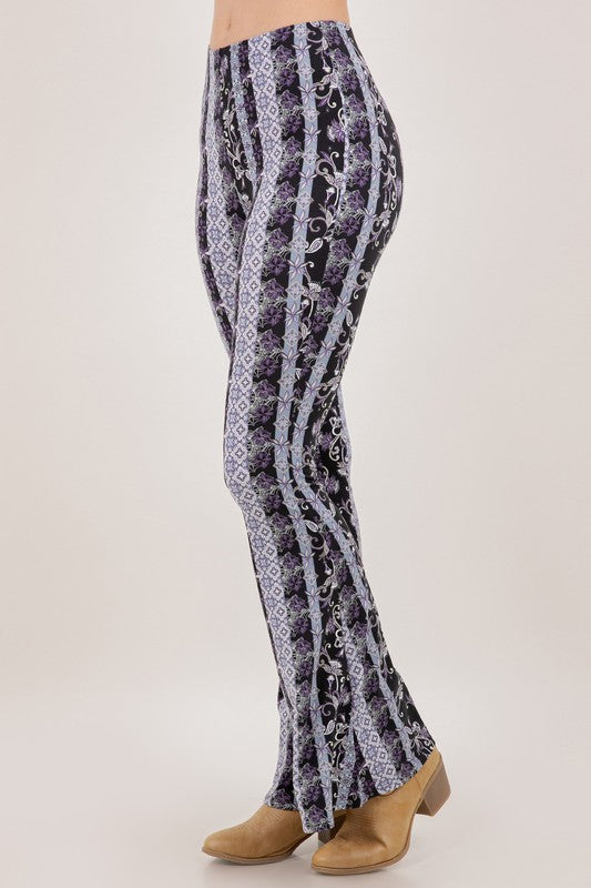 Bear Dance Floral Stripe Bandana Skinny Brushed Pants - Lavender Multi