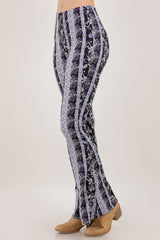Bear Dance Floral Stripe Bandana Skinny Brushed Pants - Lavender Multi