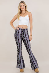 Bear Dance Floral Stripe Bandana Skinny Brushed Pants - Lavender Multi