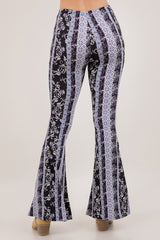 Bear Dance Floral Stripe Bandana Skinny Brushed Pants - Lavender Multi