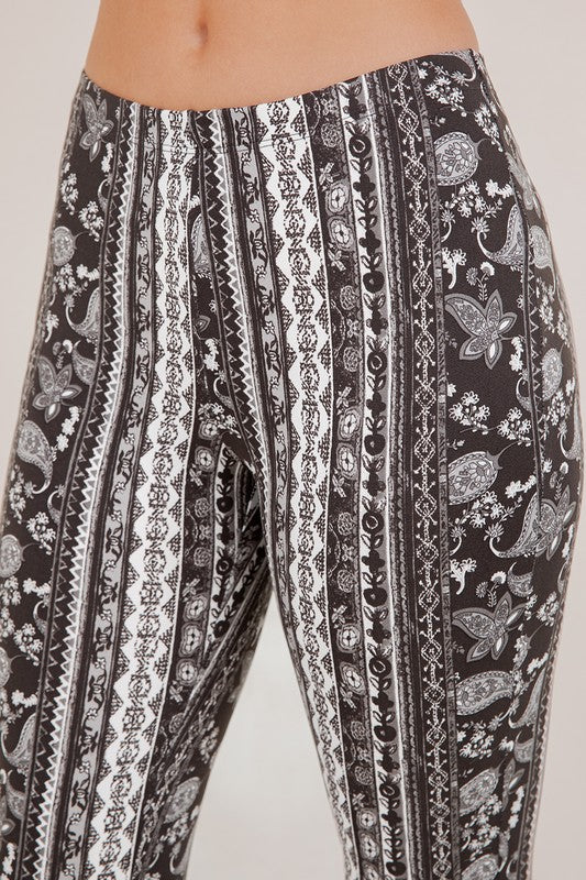 Bear Dance Boho Baroque Flare Skinny Pants - Brown Floral