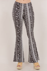 Bear Dance Boho Baroque Flare Skinny Pants - Brown Floral