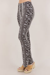 Bear Dance Boho Baroque Flare Skinny Pants - Brown Floral
