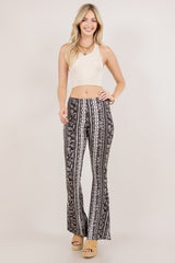 Bear Dance Boho Baroque Flare Skinny Pants - Brown Floral