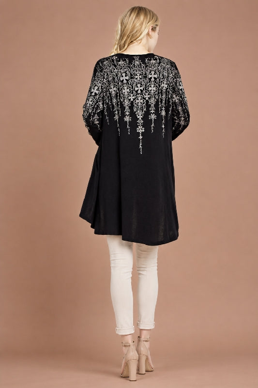 Vocal Crosses Multicolor Rhinestones Hi Lo Cardigan - Black