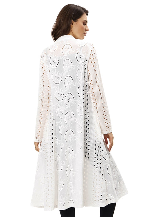 Adore Eyelet Embroidered Duster Cardigan - White