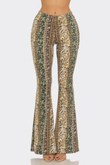 Bear Dance Boho Baroque Flare Skinny Pants - Multi Sage Mustard