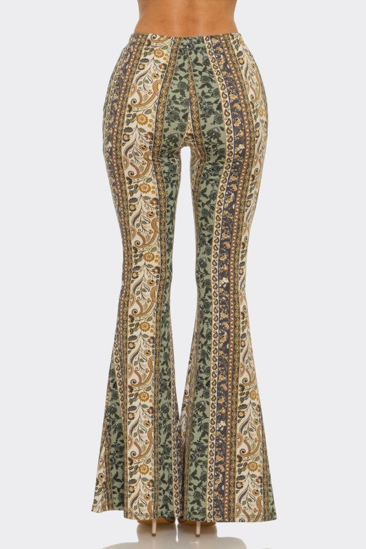Bear Dance Boho Baroque Flare Skinny Pants - Multi Sage Mustard