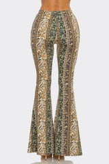 Bear Dance Boho Baroque Flare Skinny Pants - Multi Sage Mustard