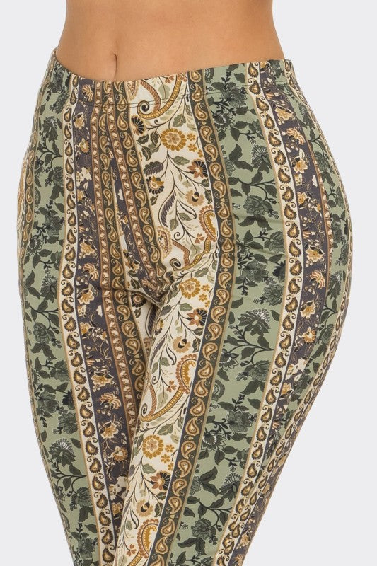 Bear Dance Boho Baroque Flare Skinny Pants - Multi Sage Mustard