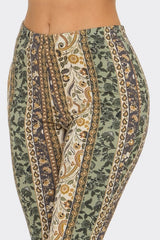 Bear Dance Boho Baroque Flare Skinny Pants - Multi Sage Mustard