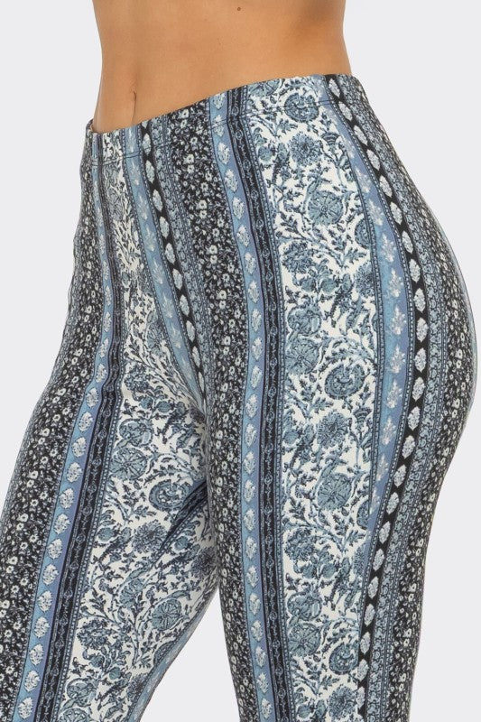 Bear Dance Boho Baroque Flare Skinny Pants - Multi Light Blue