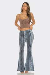 Bear Dance Boho Baroque Flare Skinny Pants - Multi Light Blue
