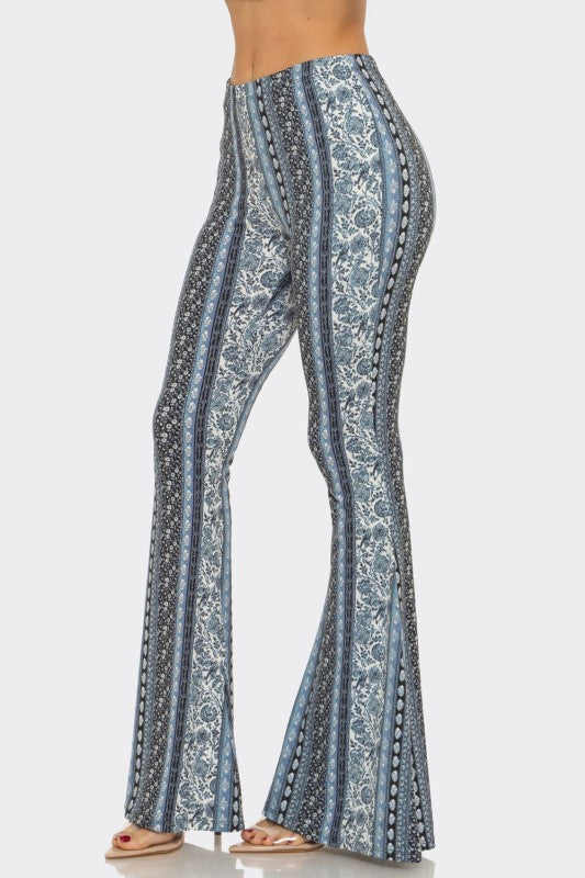 Bear Dance Boho Baroque Flare Skinny Pants - Multi Light Blue