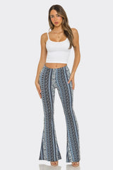 Bear Dance Boho Baroque Flare Skinny Pants - Multi Light Blue