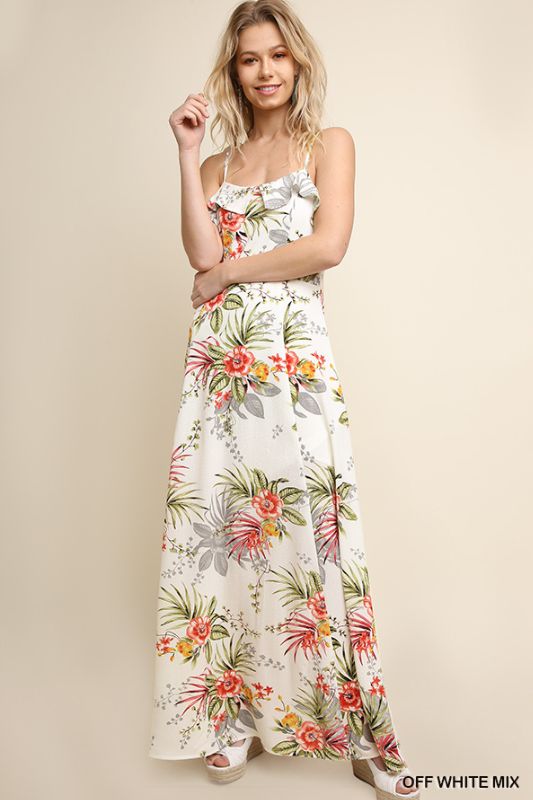 Umgee Tropical Maxi Dress - Off White Mix