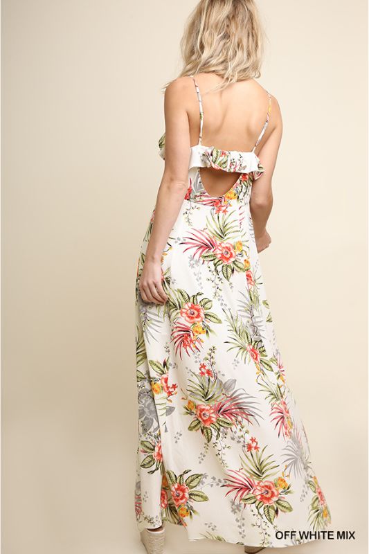 Umgee Tropical Maxi Dress - Off White Mix