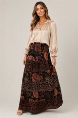 Angie Autumn Floral Smocked Waist Maxi Skirt