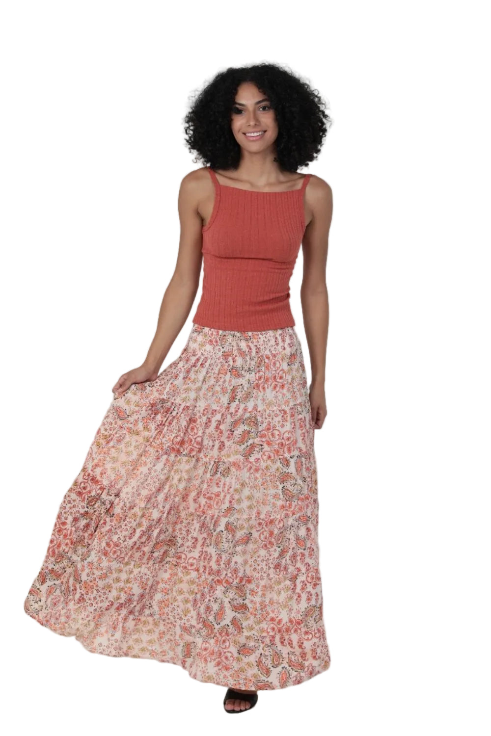 Angie Paisley Patchwork Ditsy Maxi Skirt - Ivory