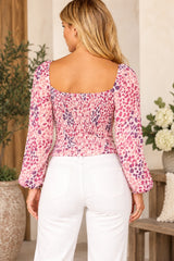 Magenta Leopard Smocked Crop Top