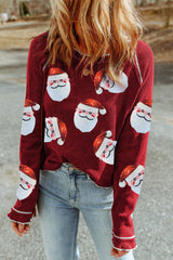 Sequin Santa Claus Graphic Textured Waffle Tee Top