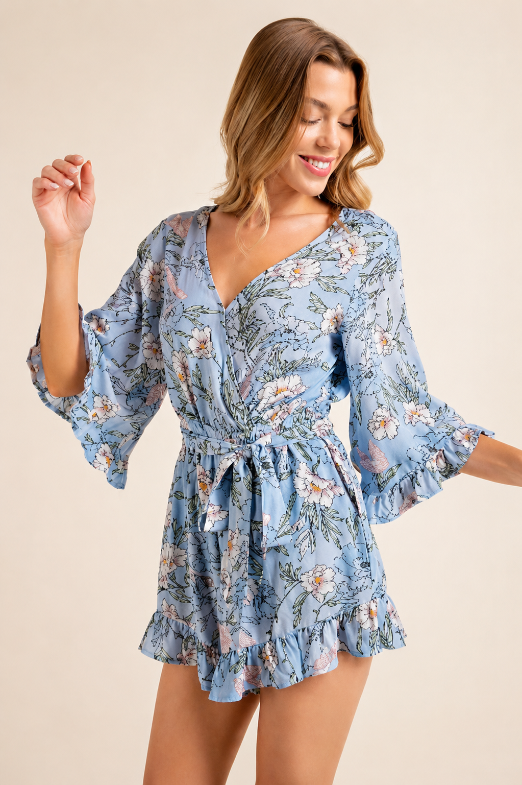 Kori Wildflower Print Romper - Blue Multi