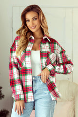 Christmas Plaid Casual Flannel Shacket - Red