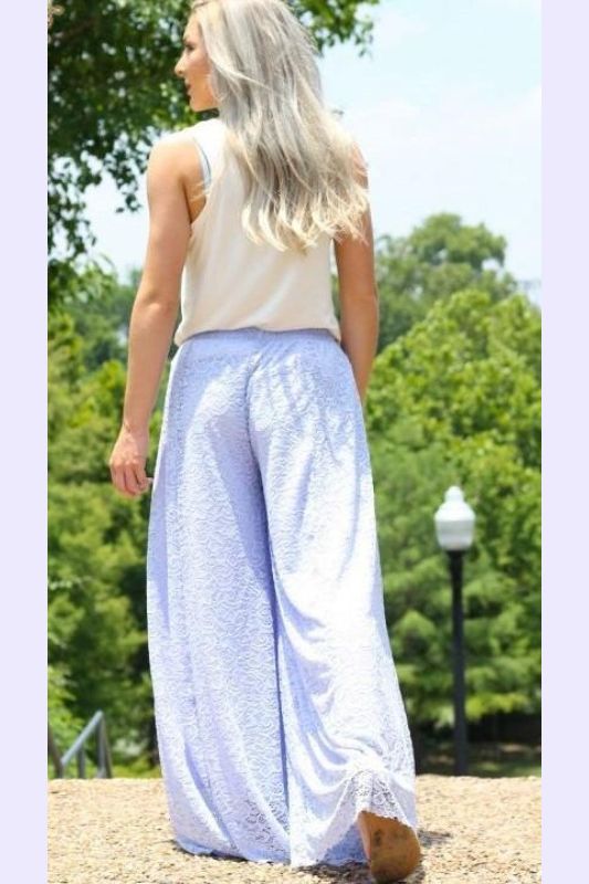 L&B Wide Floral Lace Plus Palazzo Pants - Lavender Lilac