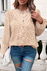 Amanda Eyelet Ruffle Long Sleeve Blouse - Apricot