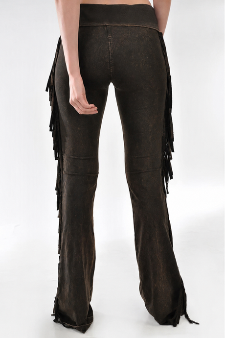 T Party Western Side Fringe Yoga Pants - Brown