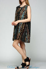 Velzera Geometric Shift Tunic Dress - Black