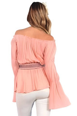 Christie Off Shoulder Peasant Top - Salmon Pink