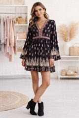 Lunik Paisley Black Bell Sleeve Dress