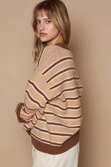 POL Star Gazer Patch Stripe Sweater - Brown Stripe